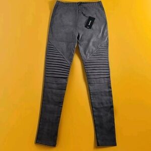 NWT Venti 6 Gray Moto Faux Suede Streetwear Women's Leggings (L)